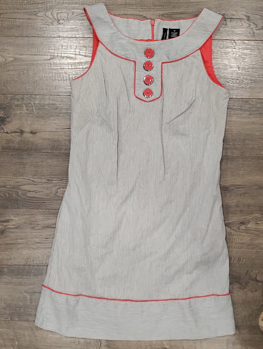 new directions White and Coral Trim Sleeveless Sheath Dress 97%cotton